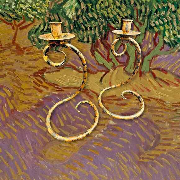 Pair of 14" Snake Serpent Scroll Camouflage Wrought Iron Candlestick Holders VTG - Picture 9 of 12